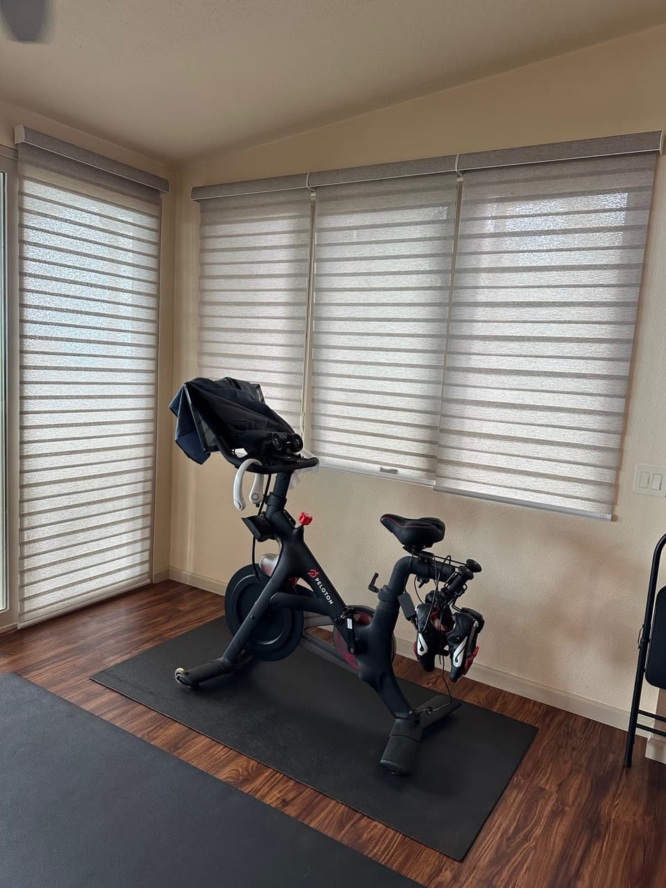 Workout room with custom blinds